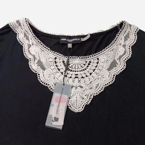 Karl Lagerfeld Paris Women's Blouse Ruffle Sleeves Lace Accent